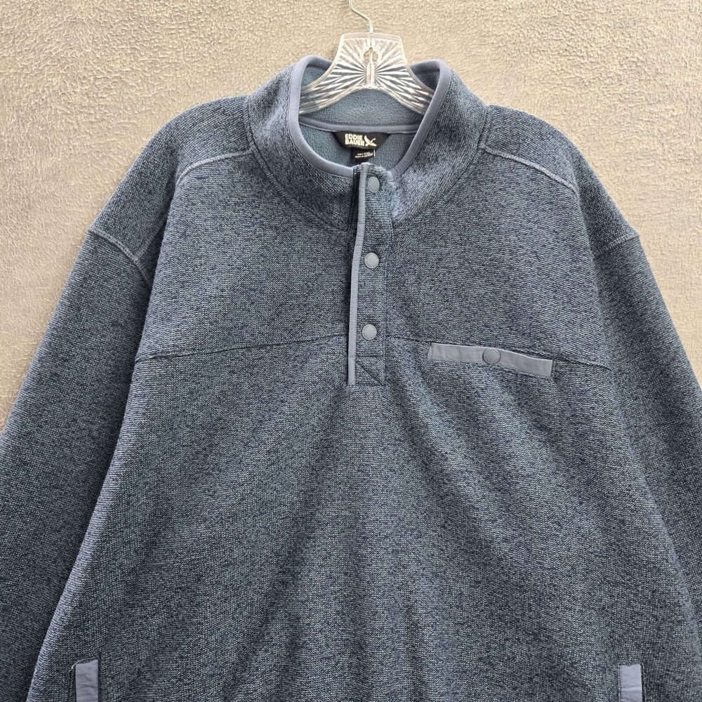 Eddie Bauer Men Sweater 2XL Blue Fleece‎ 1/4 Snap Pockets Outdoor Hiking - Picture 3 of 11